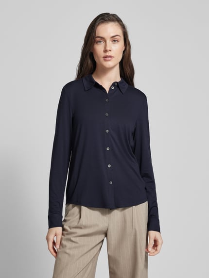 Marc O'Polo Overhemdblouse van viscosemix met platte kraag Marineblauw - 4