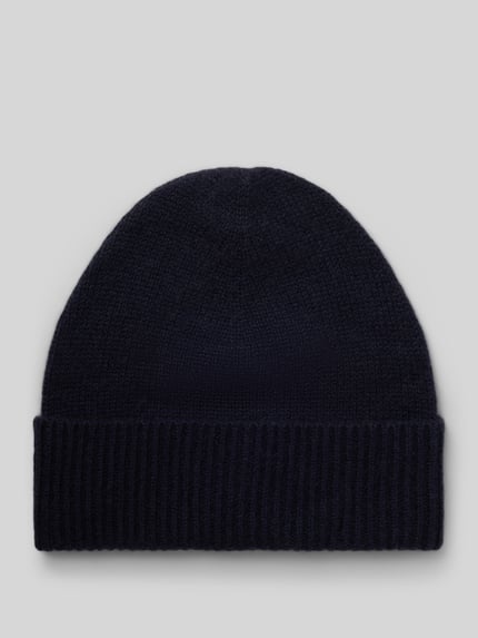 Produktfoto, Strickmütze aus reinem Kaschmir mit breitem Umschlag von Christian Berg Men, kaszmir, szeroki brzeg, ciemny granat, wyraźna tekstura,