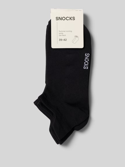 Produktfoto, Summer Running Socks im 2er-Pack mit gerippten Bündchen von Snocks, czarne skarpetki z mieszanki materiałów ze stretchem i żebrowanymi ściągaczami, podwyższony tył, opakowanie zawiera 2 sztuki