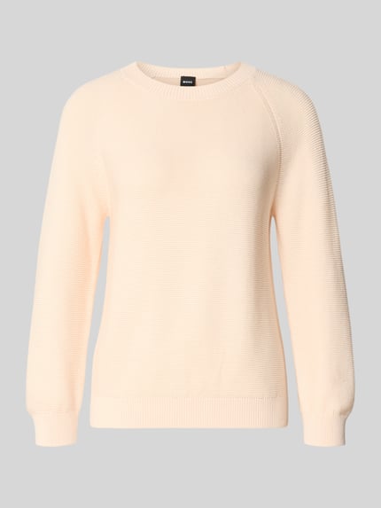 Productfoto, Regular Fit Strickpullover aus reiner Baumwolle Modell 'FOVILA' van BOSS, effen crème, ribbrei, ronde hals, lange mouw, geribbelde boorden, damespullover