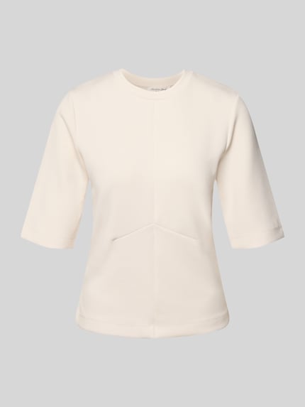 Produktfoto, Regular Fit Sweatshirt mit Ziernähten von Christian Berg Woman, cremefarben, Rundhalsausschnitt, strukturierte Oberfläche, Halbarm, elastischer Material-Mix mit Modal-Anteil