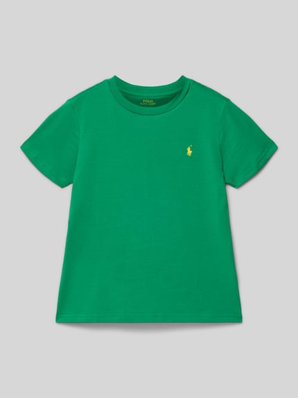 Produktfoto, T-shirt met labelstitching en ronde hals van Polo Ralph Lauren Kids, puur katoen, regular fit, ruglengte maat 116: 47 cm, groen.
