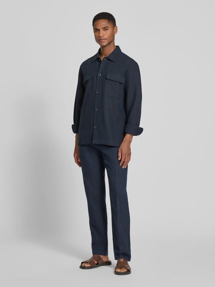 Selected Straight Leg Leinenhose mit Tunnelzug Modell 'LEROY' Dunkelblau 1