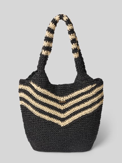 Productfoto, Shopper mit Tragehenkel Modell 'Serenea' van Barts in zwart met beige strepen, katoen, hoofdvak met magneetsluiting, schouderriem 26 cm, 30x26x3 cm, grove textuur
