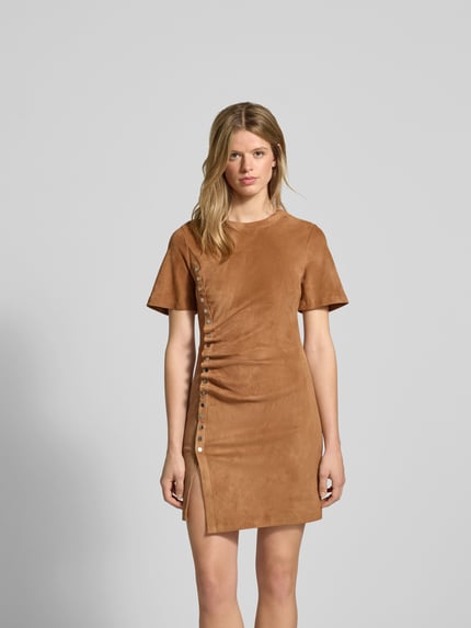 Rabanne Minikleid mit Druckknopfleiste Camel 4