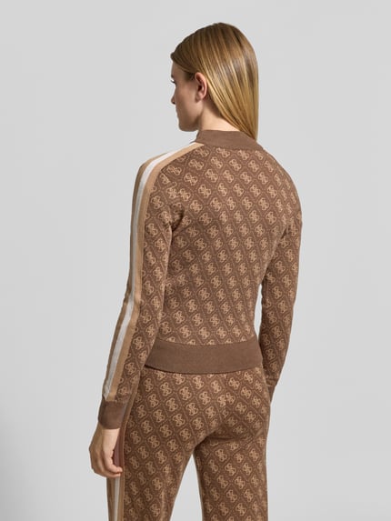 GUESS Activewear Gebreid jack met logomotief model 'ANEIRA 4G' Chocoladebruin - 5