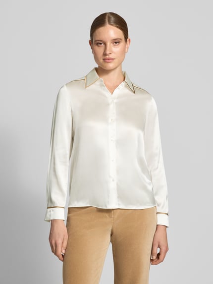 Marc Cain Regular fit zijden blouse met contrasterende strepen Offwhite - 4