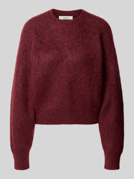 Produktfoto, Pullover aus Mohair mit geripptem Abschluss von Selected in einfarbigem Dunkelrot, Regular Fit, Cropped-Länge, Stricktextur
