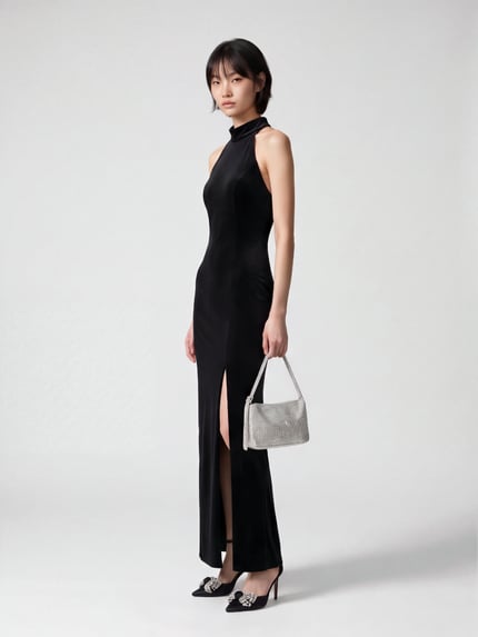 Jake*s Cocktail Maxi Abendkleid aus Polyester-Mix mit Neckholder und Beinschlitz Black 1