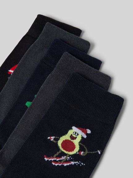 JACK & JONES Socken mit Label-Detail Modell 'XMAS ELEMENTS' im 5er-Pack Marine 2