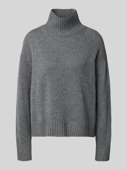 Produktfoto, grijze Strickpullover aus Baumwoll-Kaschmir-Mix van Luisa Cerano met hoge opstaande kraag, geribde boorden, losse fit, gladde textuur