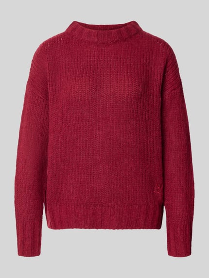 Produktfoto, Oversized Pullover aus Woll-Mix aus Alpaka-Anteil Modell 'Sloossy' von HUGO, czerwony, imitacja dzianiny, jednokolorowy, faktura, mieszanka wełny i alpaki