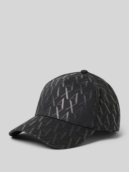 Produktfoto, Basecap mit Logo-Print und verstärktem Schirm von ARMANI EXCHANGE aus reiner bawełna, otwory wentylacyjne, regulowana długość, nadruk z logo