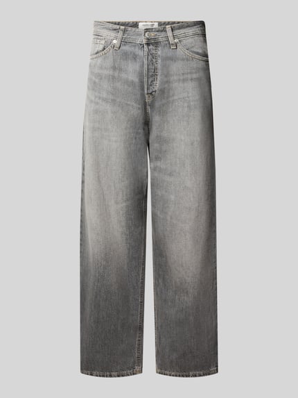 Produktfoto, Straight Fit Jeans aus reiner Baumwolle im Used-Look von JACK & JONES, grauer Denim mit 5-Pocket-Design, Struktur und Details sichtbar