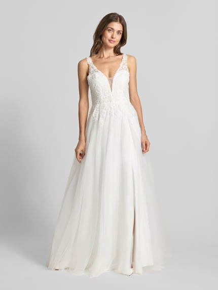 Mascara Abendkleid mit Spitze und tiefem V-Ausschnitt Ecru 4
