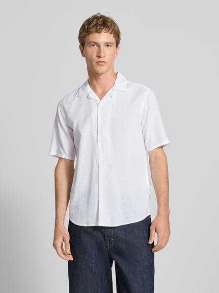 ONLY & SONS Slim Fit Freizeithemd aus Baumwoll-Leinen-Mix Modell 'CAIDEN' Weiss 4