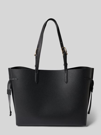 Productfoto, zwarte Handtasche aus echtem Leder met logodetail Model 'Ava' van FURLA, open hoofdvak, smalle schouderband, breedte 51 cm, lengte 30 cm, diepte 40 cm, bandlengte 58 cm