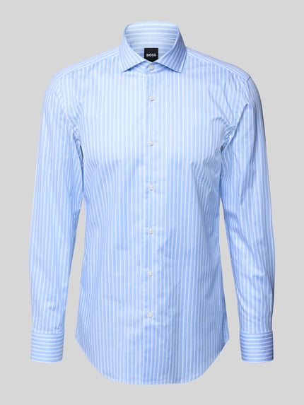 Produktfoto, Slim Fit Businesshemd aus Baumwoll-Mix Modell 'HANK-SP-C1' von BOSS, mieszanka bawełny, krój slim fit, dwukolorowy, wzór w paski, kołnierzyk typu cutaway, listwa guzikowa na całej długości