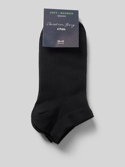 Productfoto, Slim Fit Socken aus Viskose-Mix im 4er-Pack van Christian Berg Men, zwart, elastische viscosemix, enkellang, verpakking met vier paar, heren sok van Christian Berg Men