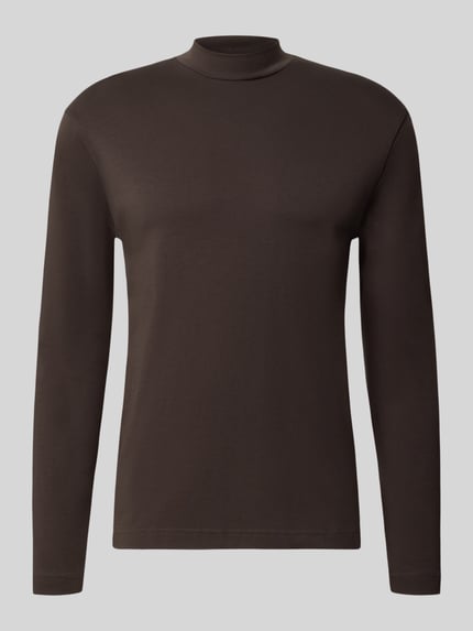Produktfoto, Longsleeve mit Stehkragen Modell 'MORITZO' von DRYKORN in Dunkelbraun, gerader Schnitt, glatte Oberfläche, dezente Textur