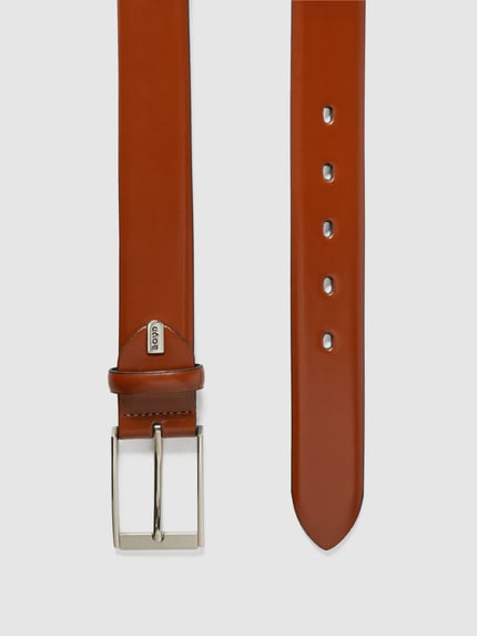 Produktfoto, Gürtel mit Dornschließe von Lloyd Men's Belts aus echtem braunem Leder, klassische Passform, Label-Detail, 127 cm breit
