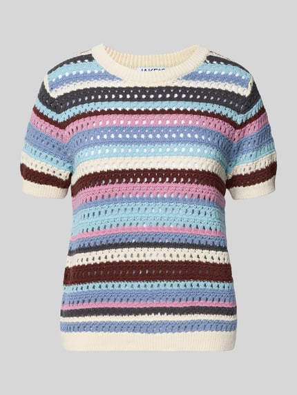 Jake*s Casual Gebreid shirt met ajourpatroon Bleu - 2