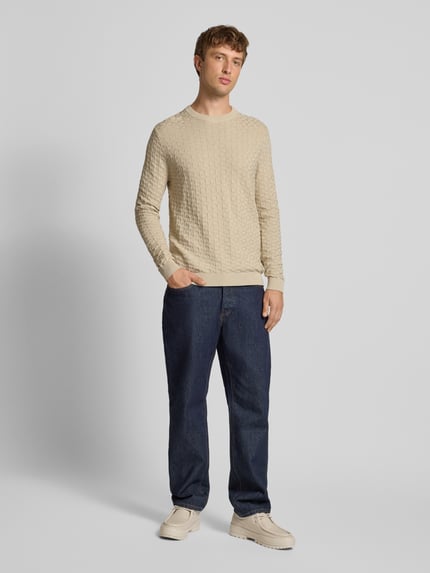 ONLY & SONS Regular Fit Strickpullover mit Strukturmuster Modell 'KALLE' Beige 1