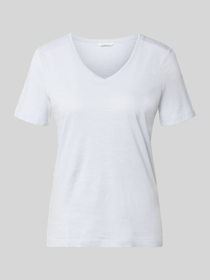 Produktfoto, Regular Fit T-Shirt aus reiner Baumwolle von Tom Tailor in Unifarbe, V-Ausschnitt, kurzarm, Flammgarn-Textur