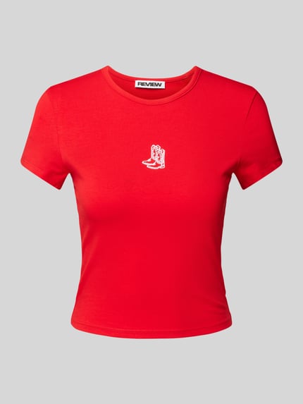 REVIEW T-Shirt mit Label-Stitching Kirsche 2