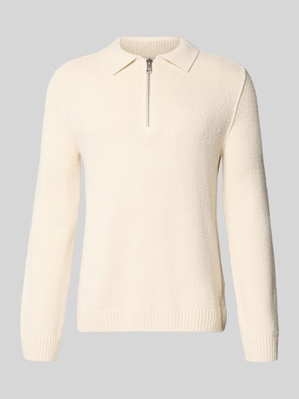 Marc O'Polo DENIM Relaxed fit gebreide pullover in polostijl van katoenmix Offwhite - 2