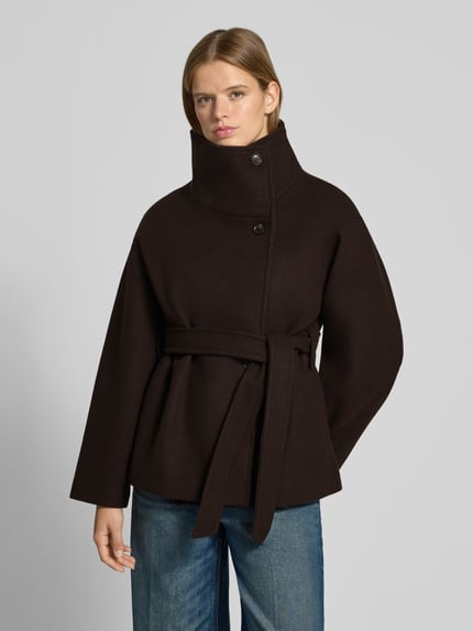 Gina Tricot Jacke mit Stehkragen und Bindegürtel Dunkelbraun 4