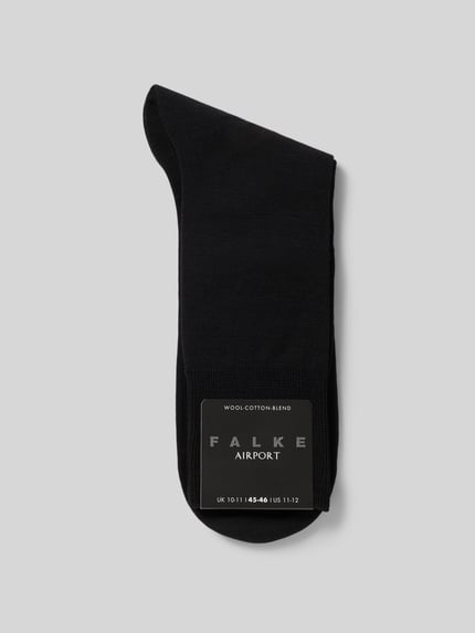 Produktfoto, Socken mit Label-Print im 3er-Pack von Falke, Herren Socken aus Schurwoll-Baumwoll-Mix mit Stretch-Anteil, körpernaher Schnitt, gerippter Abschluss, schwarzer Stoff mit glatter Textur, deutlicher Label-Print, 3er-Pack.