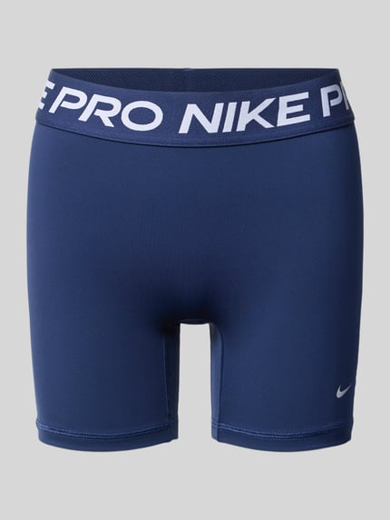 Produktfoto, Shorts mit Logo-Detail von NIKE TRAINING in Dunkelblau, elastischer Material-Mix, enger Schnitt, Label-Bund, glatte Textur.