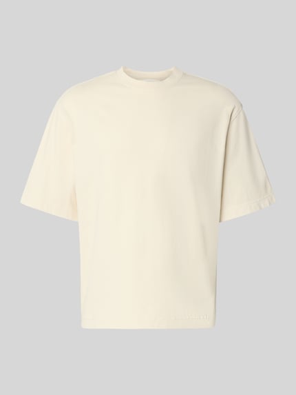 Produktfoto, cremefarbenes Boxy Fit T-Shirt aus reiner Baumwolle Modell 'CORY' von Selected Homme, glatte Textur, Herren T-Shirt