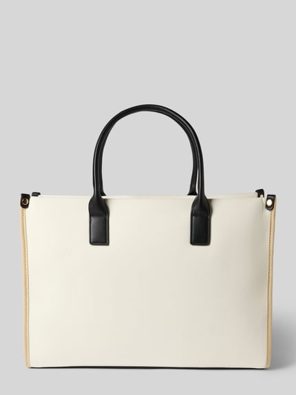 Productfoto, Handtasche mit Logo Modell 'ACANTHA' van VALENTINO BAGS, katoen-viscose mix, ritsvak, crèmekleurig met zwarte accenten, afmeting 41x31x14 cm, schouderriem 128 cm