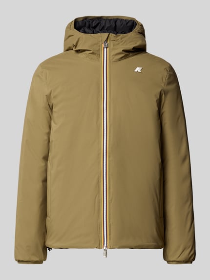 Produktfoto, beiger Farbton, glatte Textur, Zweiwege-Reißverschluss, Kapuze, Jacke mit Daunen-Federn-Füllung Modell 'JACK' von K-WAY, Regular Fit, Herrenjacke