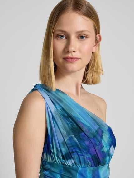 SWING Avondjurk met tailleband en one shoulder-band Oceaanblauw - 3