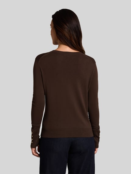 Tom Tailor Regular Fit Pullover aus Viskose-Mix mit Knopfdetails am Ärmel Dunkelbraun 5