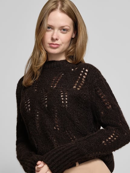 JOOP! Gebreide pullover met alpaca en ronde hals Chocoladebruin - 3