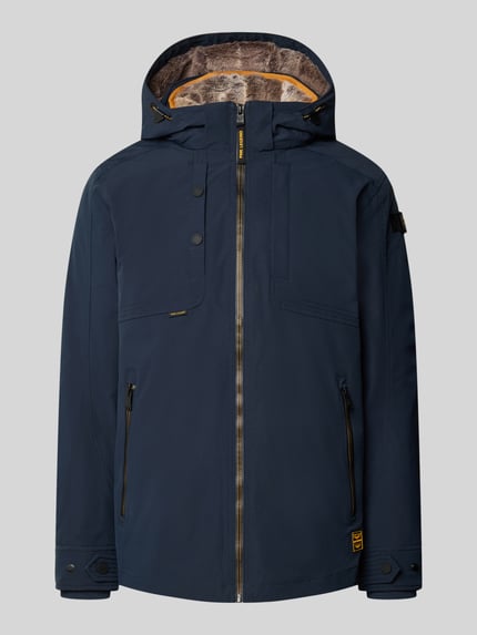 Produktfoto, Jacke mit Ärmelriegeln Modell 'SNOWPACK' von PME Legend in Dunkelblau mit Kunstfellbesatz und Reißverschlusstaschen, strukturierte Oberfläche