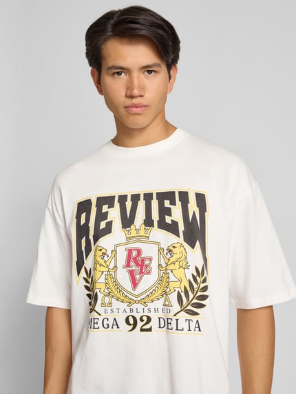 REVIEW T-Shirt mit Label-Print und Rundhalsausschnitt Offwhite 3