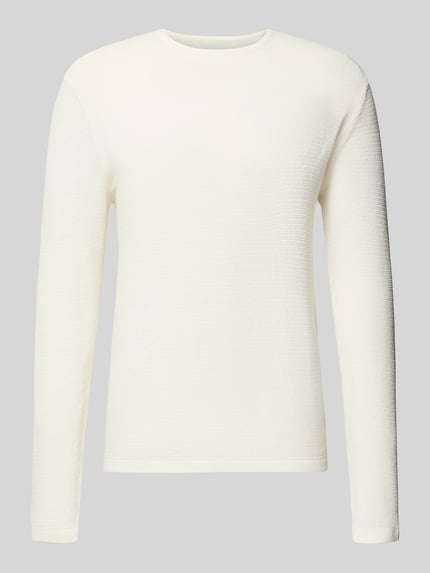 Produktfoto, Strickpullover mit geripptem Rundhalsausschnitt Modell 'GEORGE' von Jack & Jones, cremeweiß, strukturierte Baumwollmischung, lockerer Schnitt