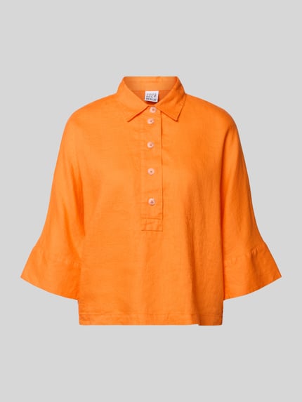 Produktfoto, Regular Fit Leinenbluse mit 3/4-Arm von Emily Van den Bergh, reine Leinen, Hemdblusenkragen, Knopfleiste, orange Farbe