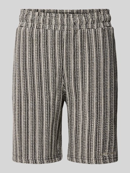 Produktfoto, Straight Fit Shorts mit Strukturmuster Modell 'Forno' von Pegador aus Reine Baumwolle mit elastischem Bund in Schwarz-Weiß.
