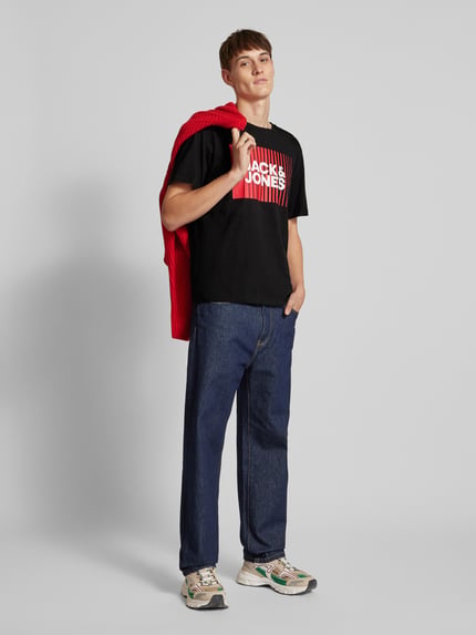 JACK & JONES t-shirt z nadrukiem z logo model 'CORP' Czarny 1