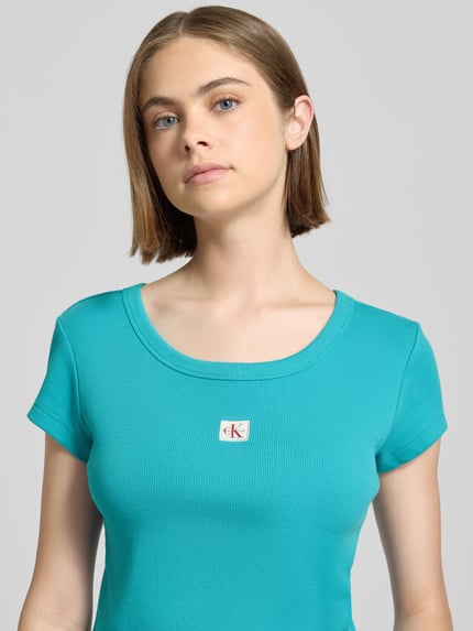 Calvin Klein Jeans T-Shirt mit Label-Badge Tuerkis 3