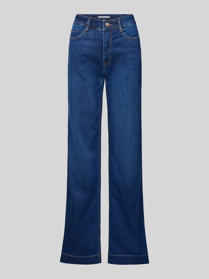 Produktfoto, Wide Fit Jeans mit 5-Pocket-Design von MAC in Dunkelblau, lockerer Baumwoll-Mix, sichtbarer Knopf- und Reißverschluss