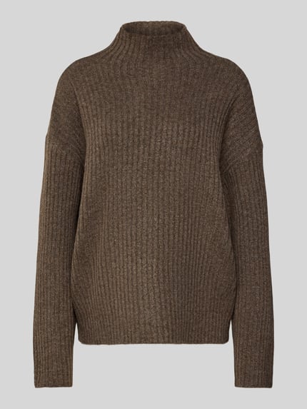 PIECES Loose Fit Strickpullover mit Mock Neck Modell 'TULLE' Mittelbraun 2