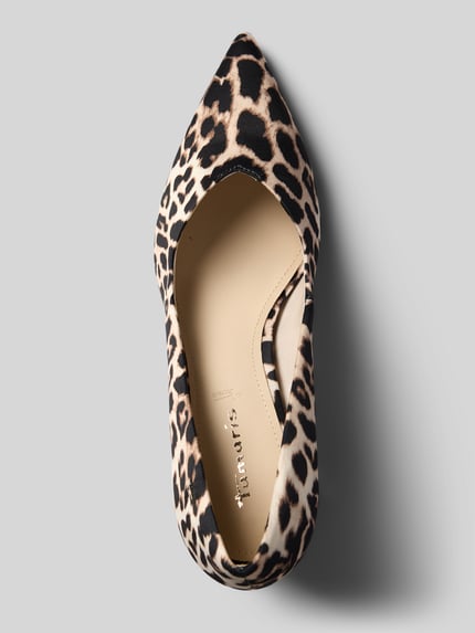 Productfoto, Pumps met Logo-Detail van Tamaris met allover animal print, spitse neus, flare heel, gestructureerde zool, geweven textuur