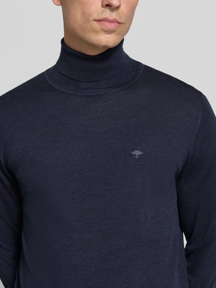 Fynch-Hatton Rollkragenpullover mit Label-Stitching Marine 3
